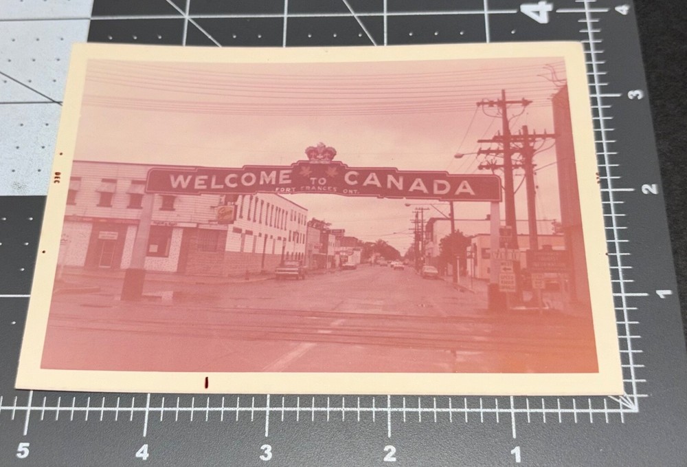 1960s WELCOME TO CANADA Sign Country State Line Vintage COLOR Snapshot PHOTO