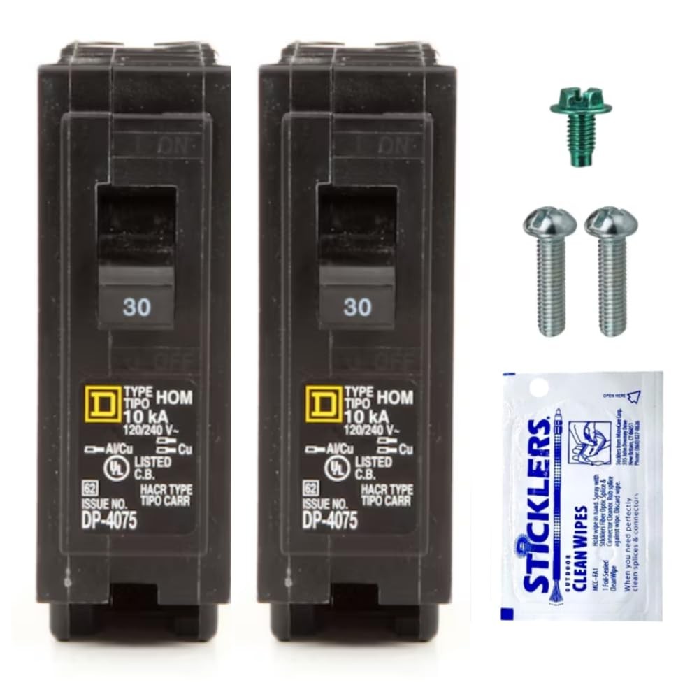 Genuine Square D HOM130 Circuit Breaker Kit Bundle (2 Pack), 30 Amp (30A) Single