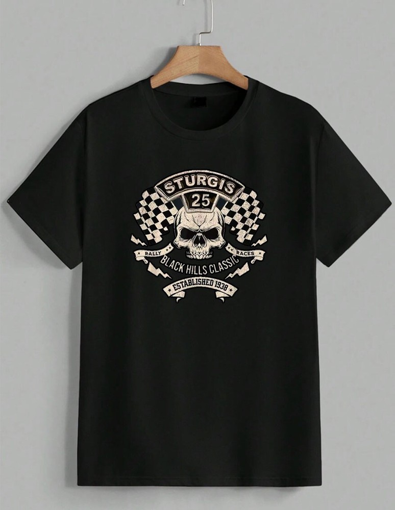 Sturgis 2025 Black Hills Rally T-Shirt Retro Vintage Skull Graphic Tee Unisex