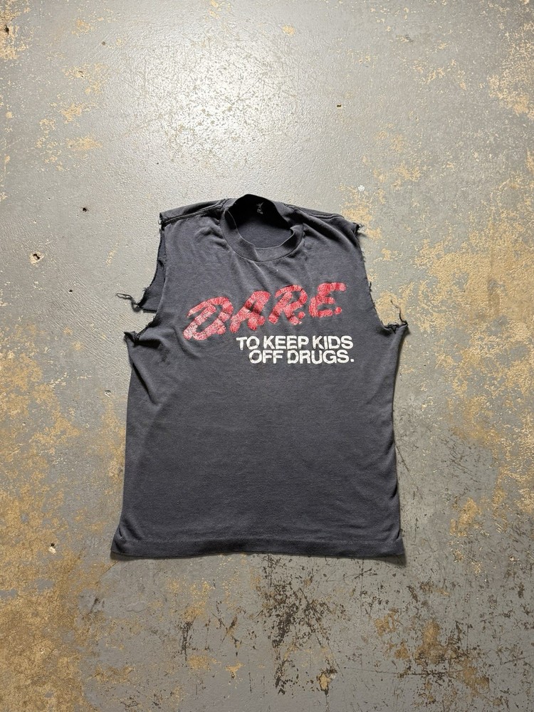 Vintage 90s Dare To Keep Kids Off Drugs Distressed Black Tank Top Shirt-Size S