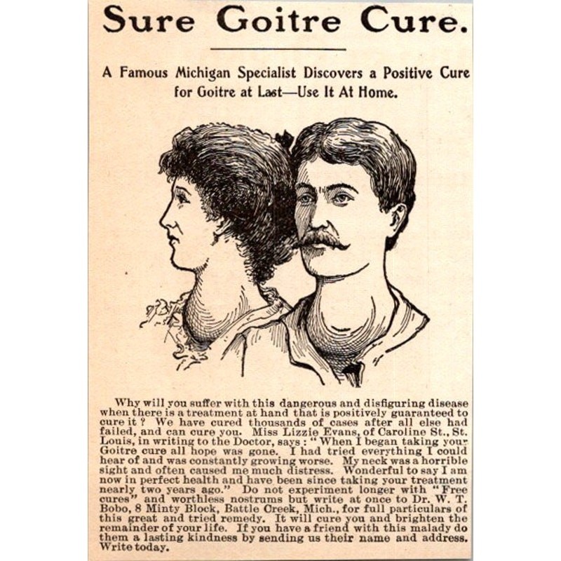Sure Goitre Cure Great Remedy WT Bobo Battle Creek MI 1902 Clipping SAI4-M9