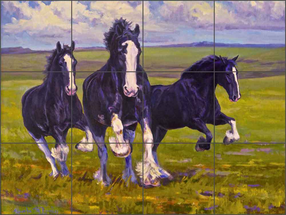 Ceramic Tile Mural Kitchen Backsplash Shower McDonald Horses Equine Art MMA025