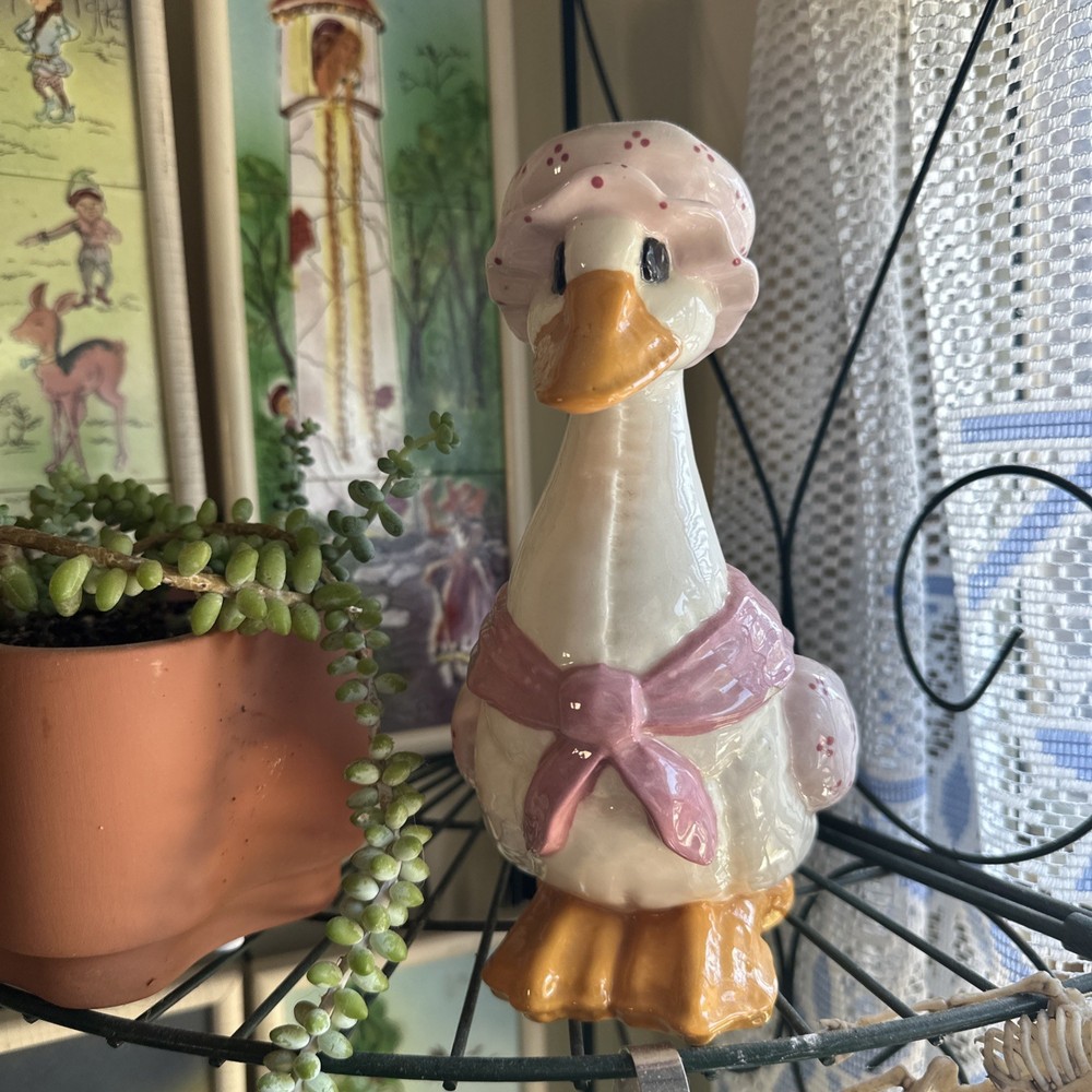 Pink Mother Goose Planter Vintage Ceramic