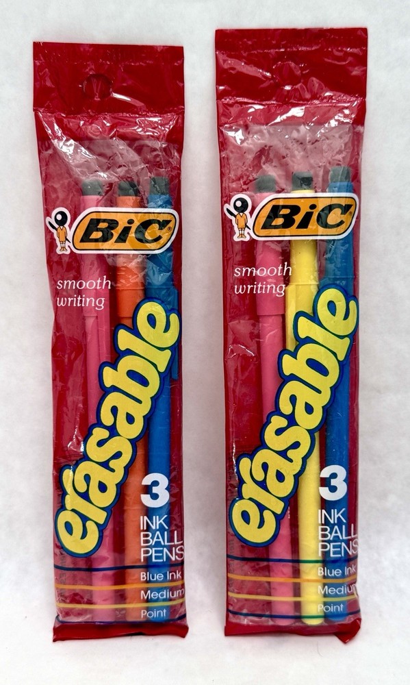 Vtg. Lot Of 6 BIC Erasable Blue Ink Ball Point Medium Pens Unused NOS 1980s