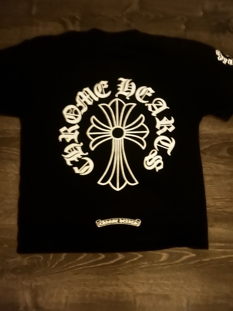 Chrome Hearts Black Graphic Logo Men's Short Sleeve Jersey Cotton T-Shirt
