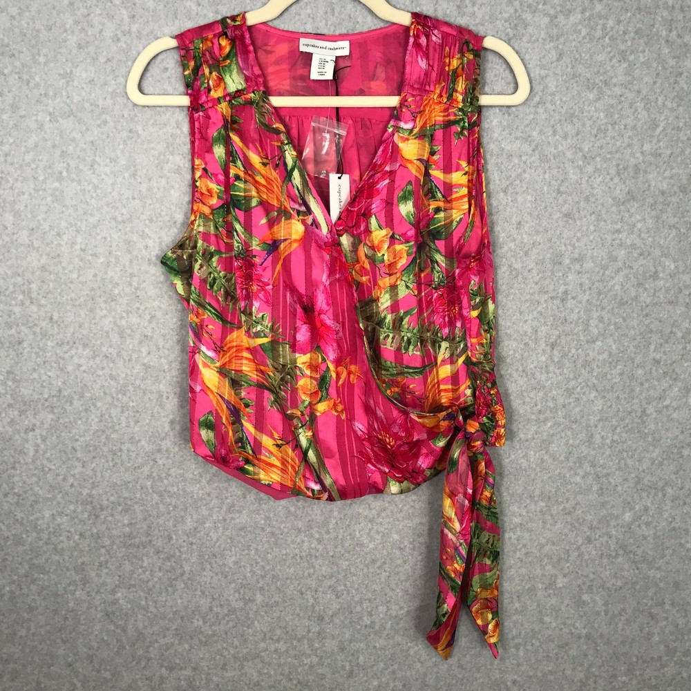 Cupcakes Cashmere Top Medium Wrap Drape Ruched Tie Metallic Resort Cruise Vaca