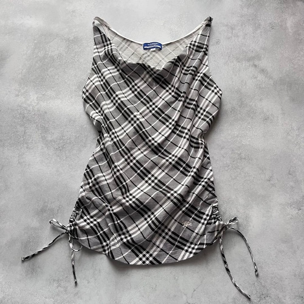 Rare Burberry Blue Label Nova Check Sleeveless Top Ribbons Y2K Size 38