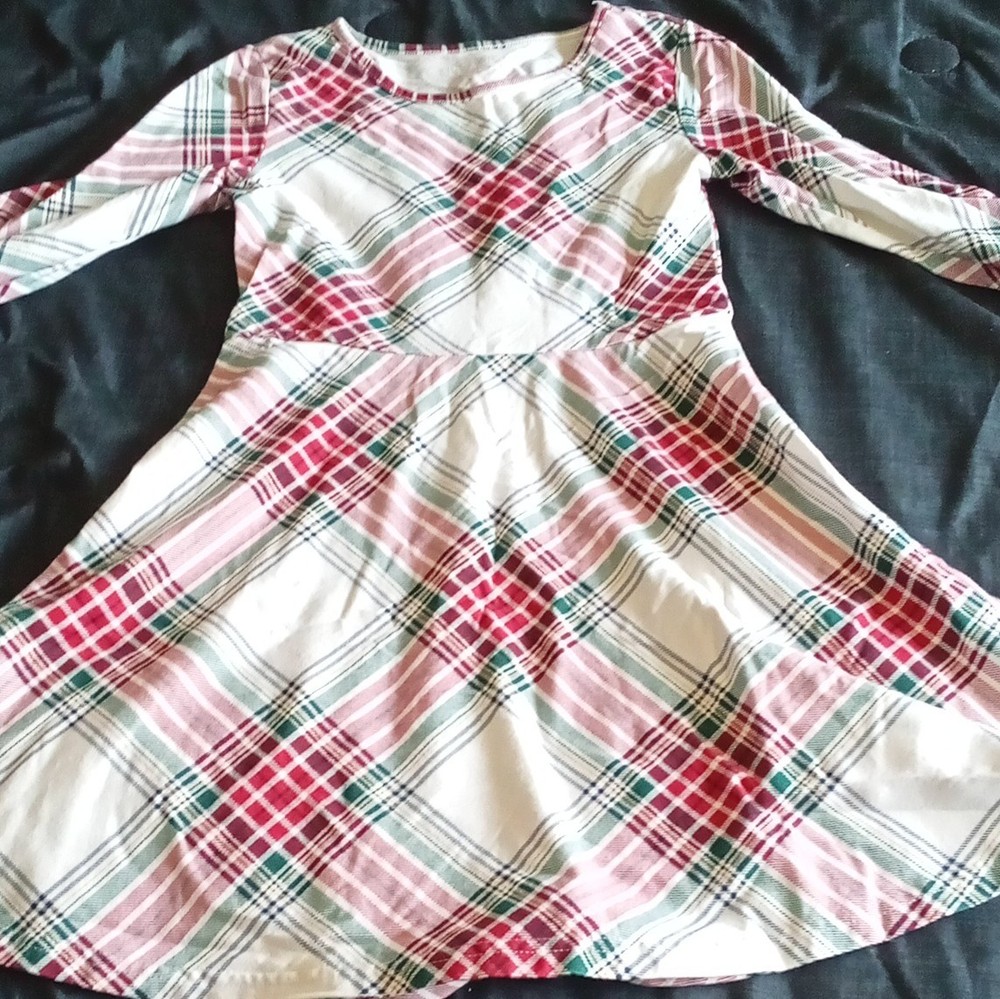 The Children's Place Girls Plaid Dress Red Green Long Sleeve Size M 7/8