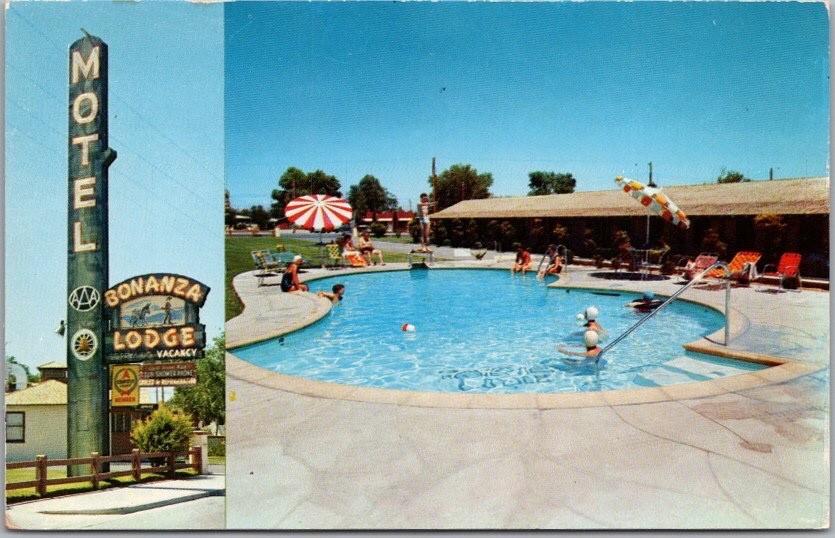 c1960s LAS VEGAS Nevada Postcard BONANZA LODGE / Pool View - 1808 Fremont St.