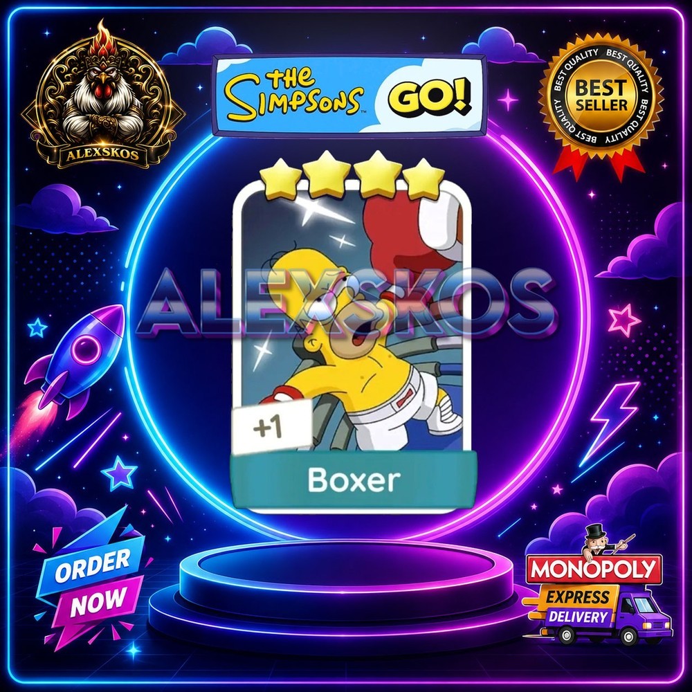 Boxer ⭐Monopoly Go Sticker MOGO The Simpsons Go! Stickers 🌟Fast Delivery
