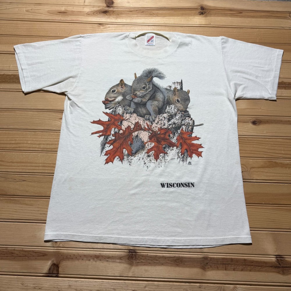 Vintage 1988 Squirrels Wisconsin Nature Wildlife Gorpcore Shirt USA - Size Large