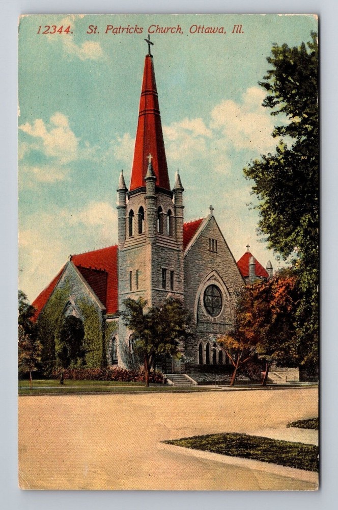 Ottawa IL-Illinois, St. Patrick's Church, Vintage Postcard