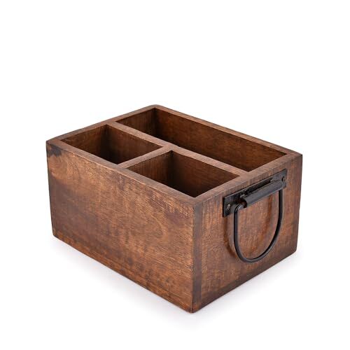EDHAS 3 Compartment Flatware Caddy, Cutlery Utensil Holder with Metal Handles