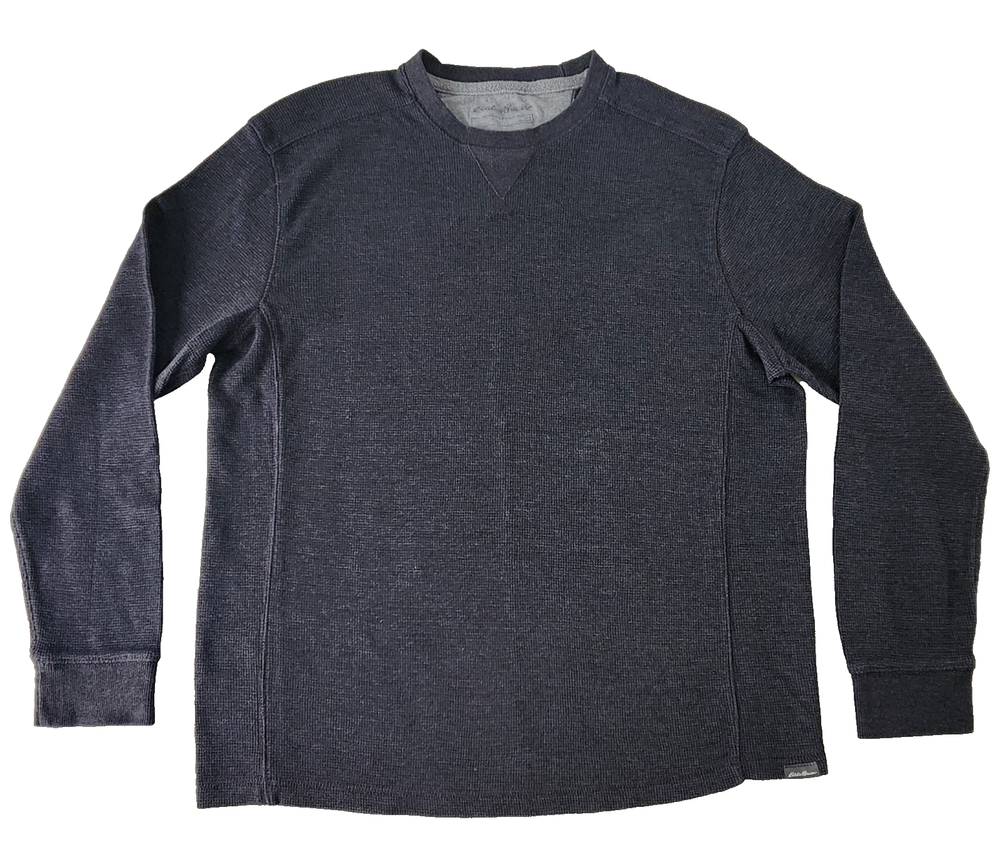 Eddie Bauer Thermal Waffle Knit  Crew Neck Long Sleeve Shirt Men's Large Gray