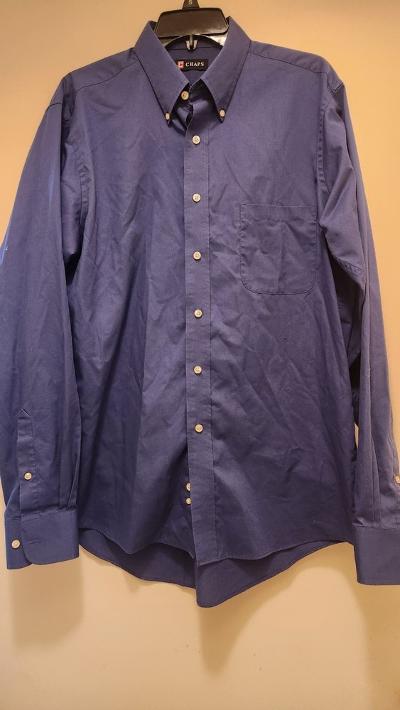 Chaps Mens Shirt Large 16.5 Blue Long Sleeve Button Up Pocket Dress Casual