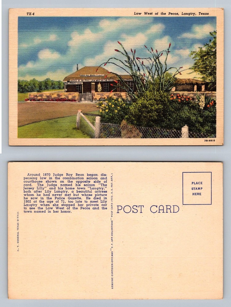 Langtry, TX-Texas, Law West of the Pecos Judge Roy Bean Saloon Vintage Postcard