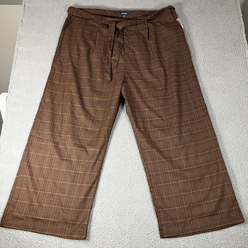 ModCloth High Rise Plaid Wide Leg Waist Tie Pants Brown Size 26