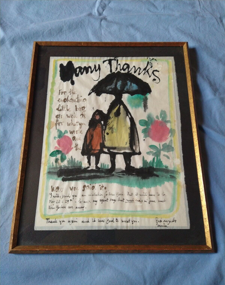 Original! Ursula Schultz Bluhm Watercolor Painting Presentation Thank You Letter