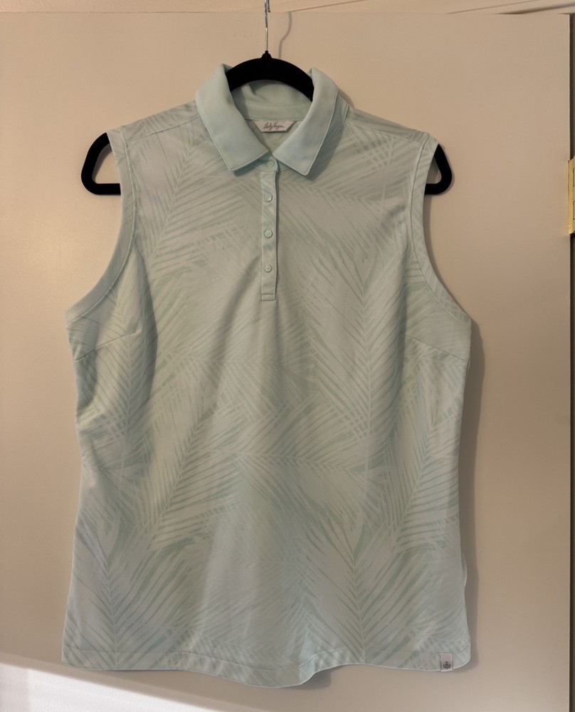 Lady Hagen Golf Polo Womens Large Sleeveless Mint Palm Print Tennis Pickleball