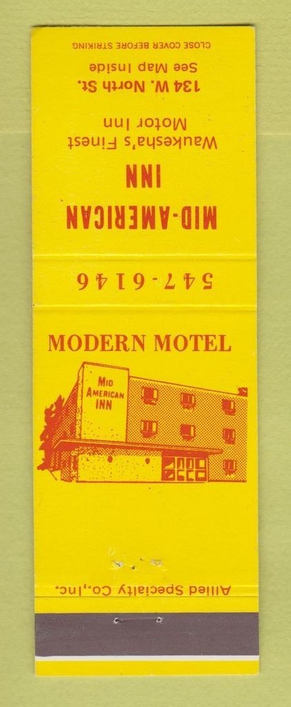 Matchbook Cover - Mid American Inn Waukesha WI