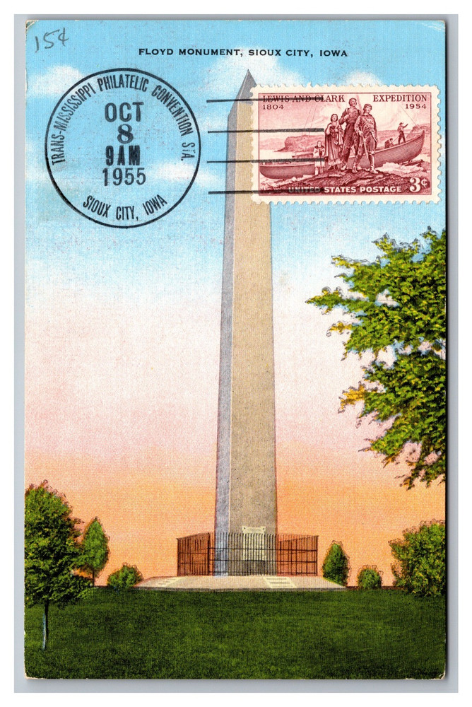 Sioux City Iowa IA Floyd Monument Pre-Stamped 1955 Linen Postcard