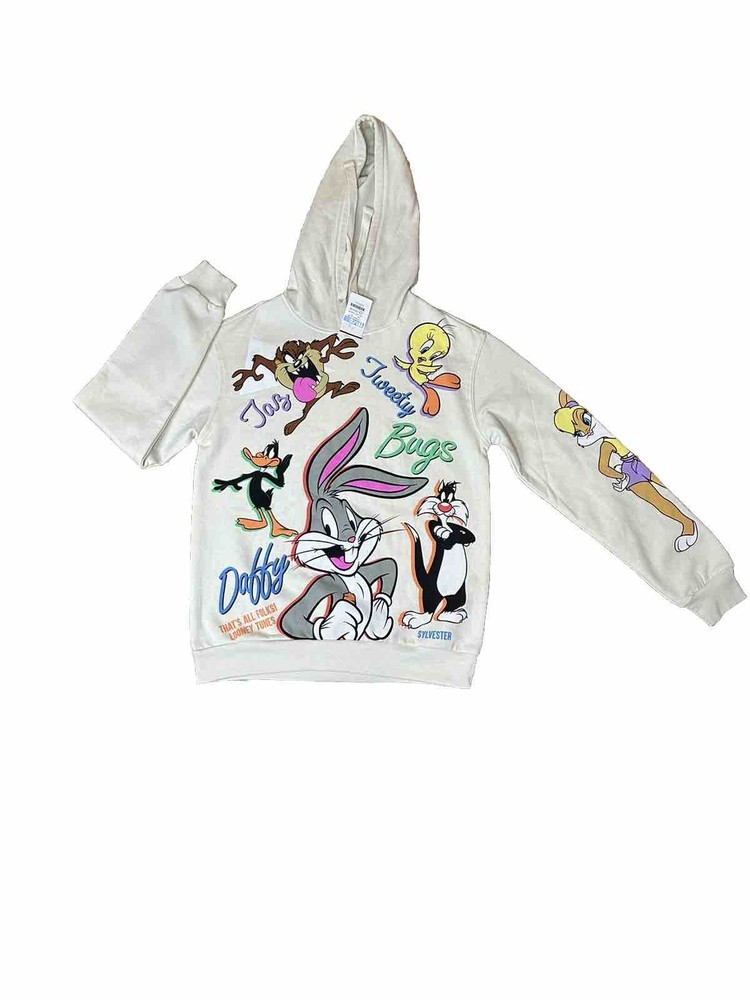 Looney Tunes TAZ Bugs Bunny Tweety Sylvester Daffy All Over Print Hoodie Size S