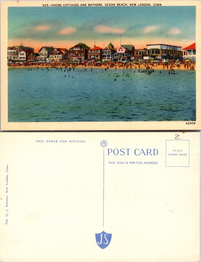 Shore Cottages and Bathers Ocean Beach New London Connecticut CT Postcard
