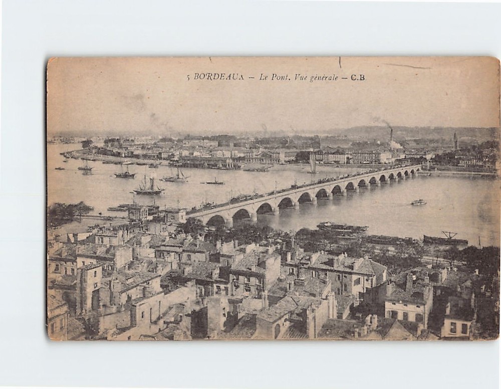 Postcard Aerial View of Pont de Pierre Bordeaux France