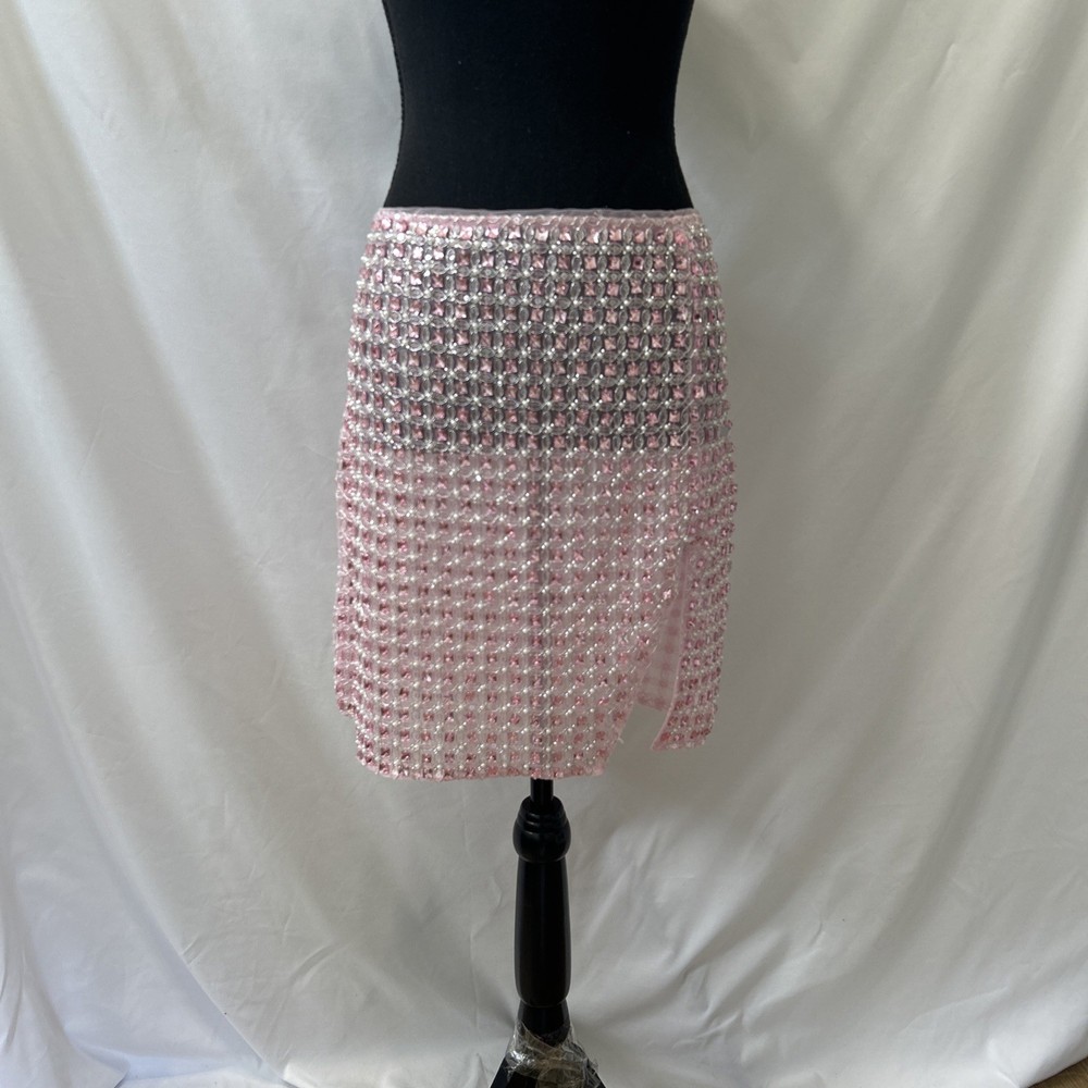 Fashion Nova Kourt Embellished Pink Mini Skirt Size Extra Large (XL) NWT