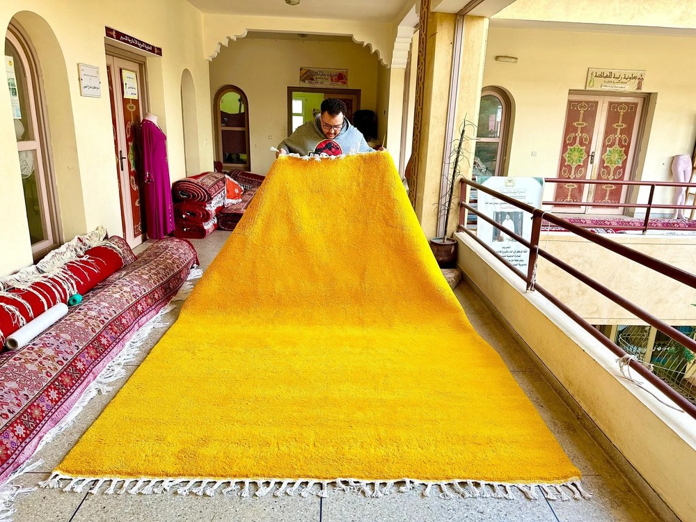 Hand Knotted Moroccan Berber Wool Rug Color Yellow Handmade Design Carpet Rug