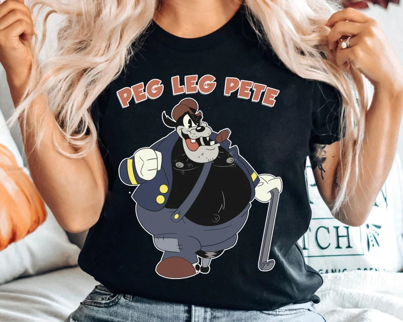 Disney Vintage Peg Leg Pete Magic Kingdom Black T-Shirt Size S-5XL