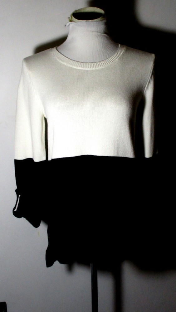 Women's CHARTER CLUB White & Black Sweater Top Size S