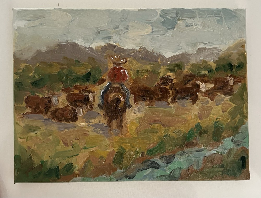 Cowboy Cattle Original Impressionist Oil Painting Western Landscape Art Canvas