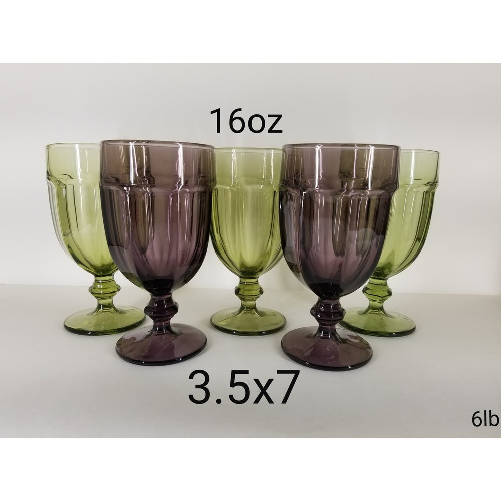 Vintage Libbey Duratuff Gibraltar Purple and Green Drinking Glasses Goblets