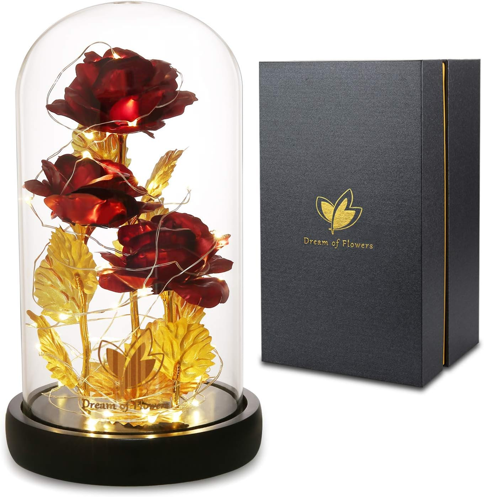 Preserved Flowers Bouquets,Christmas Rose Flowers Gifts,Light up Rose Flower in