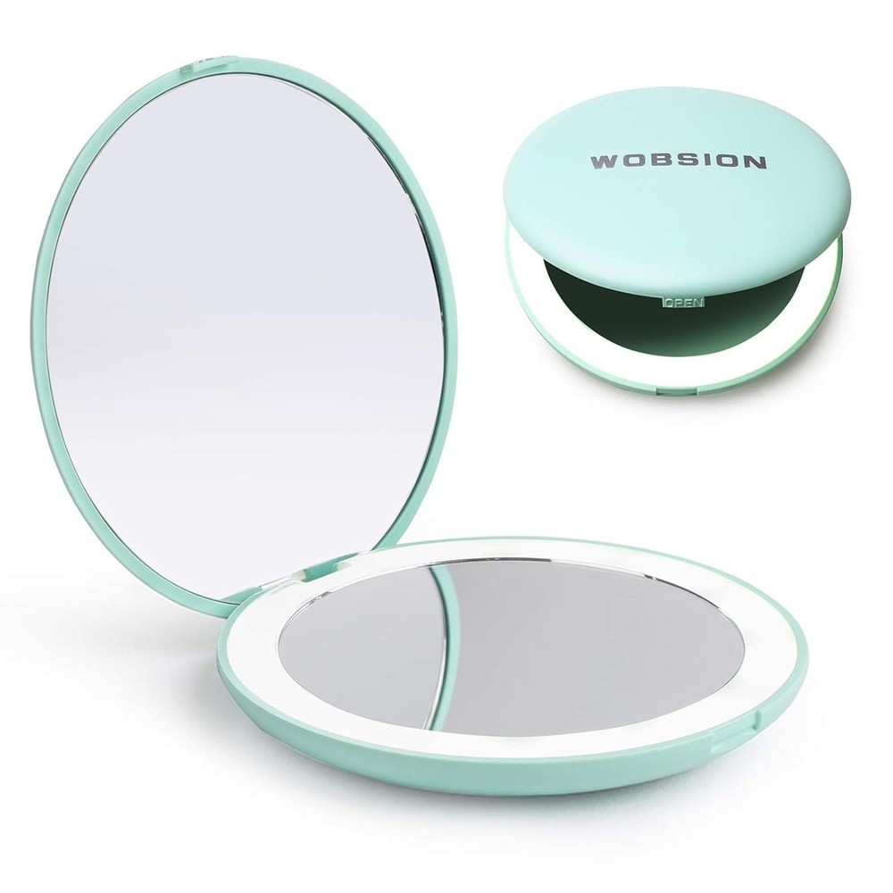 LED Lighted Travel Makeup Mirror,1x/10x Magnification,Compact,Portable for Purse