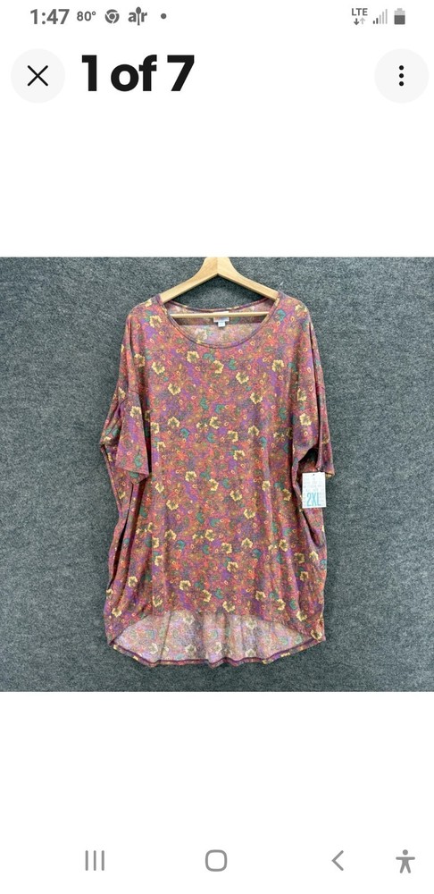 New LulaRoe T-Shirt Women 2XL  Floral Short Sleeve Round Neck Cotton Casual