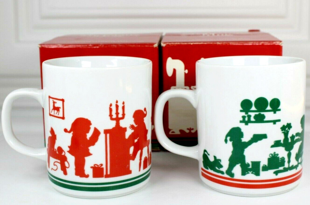 Mr And Mrs Santa Claus Lot Of 2 Ceramic Christmas Mugs 1984 Exclusive With Box