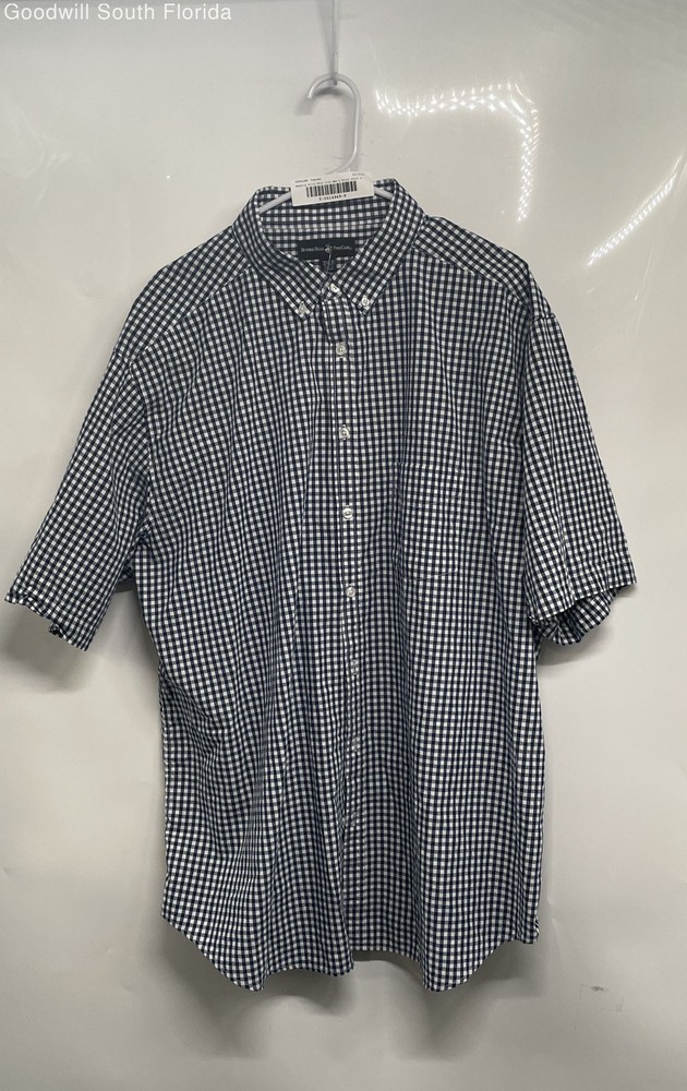 Beverly Hills Polo Club Mens Blue Gingham Short Sleeve Button-Up Shirt Size 3XLB