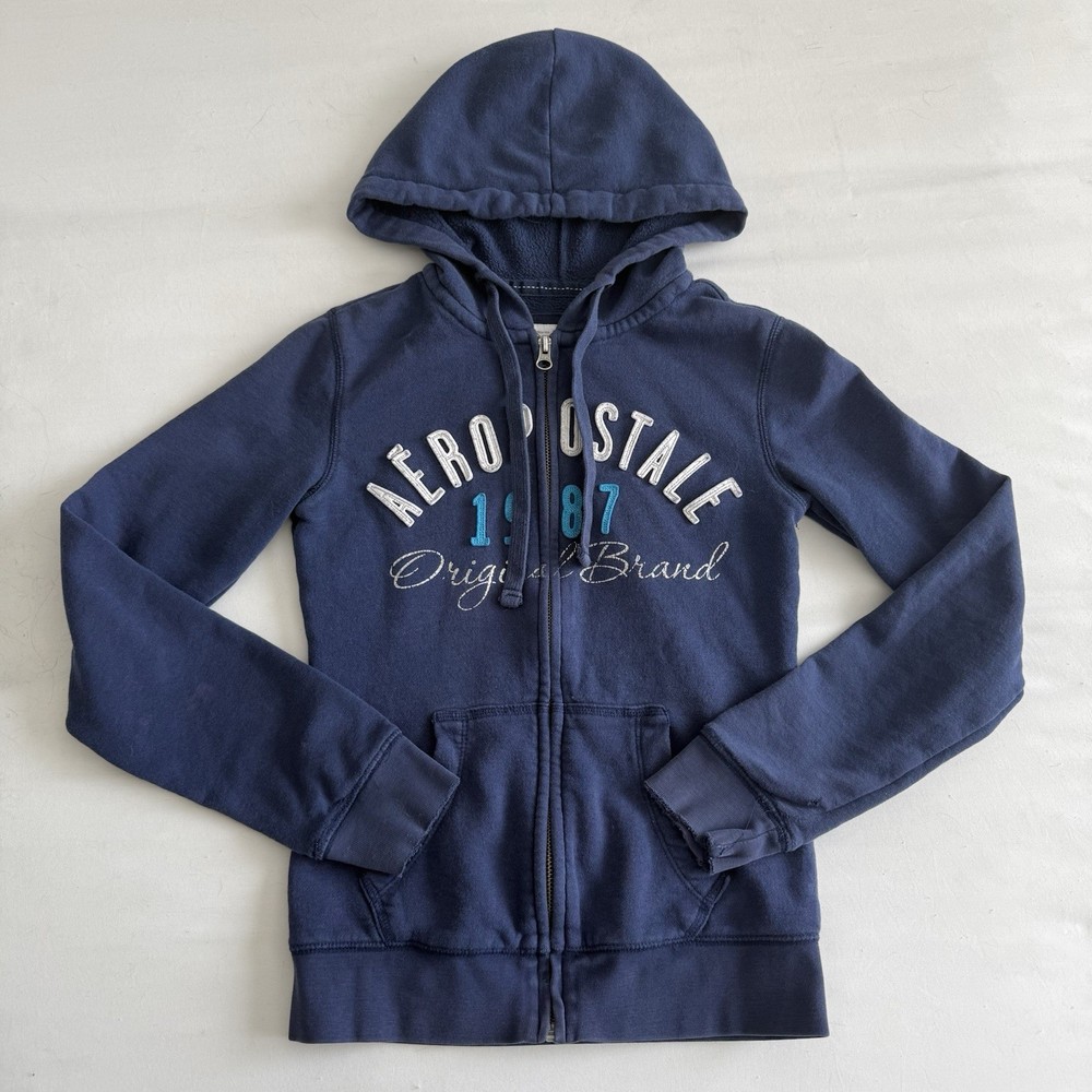 Vintage Y2K Aeropostale Navy Blue Zip Up Hoodie Size XS