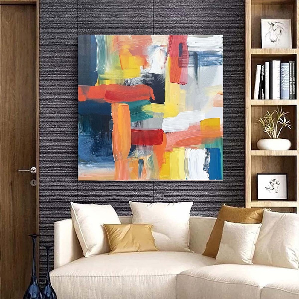 Hand-Painted Texture Oil Painting on Canvas Abstract Wall Art Deco Home Blue red