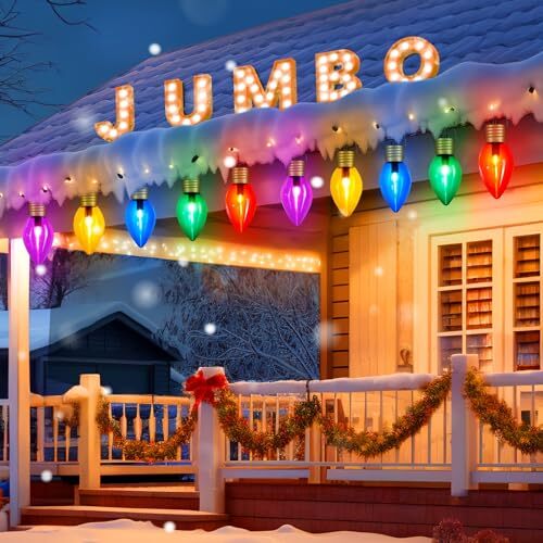 Outdoor Christmas Decorations - Jumbo Xmas String Lights or 2 Pack Multicolor