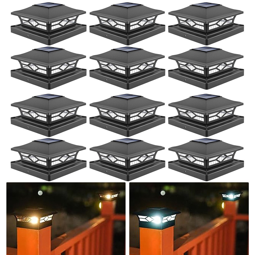 4/8/12 Pack LED Solar Post Lights Outdoor Deck Cap Fence Light PVC Vinyl 4x4 6x6