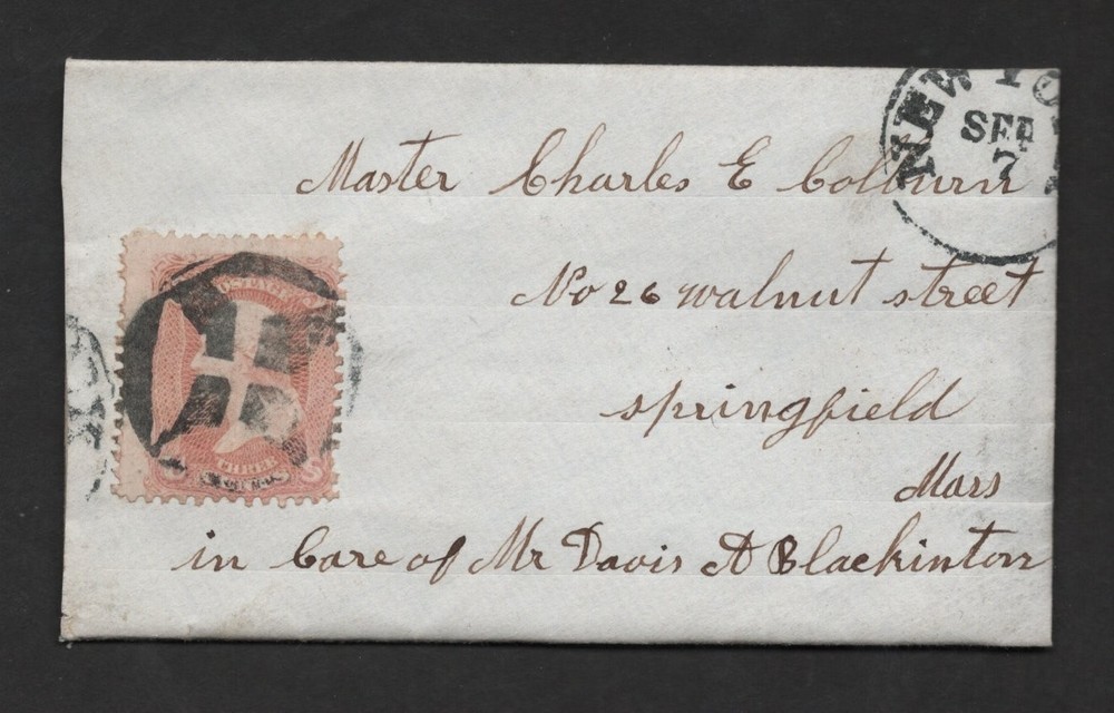 US 1860s COVER FROM NEW YORK FANCY CANCEL COVER & LETTER TO SPRINGFIELD MA