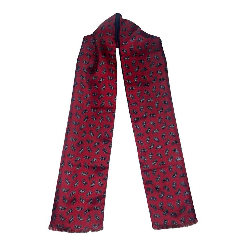 Vintage Saks Fifth Avenue Paisley Silk & Wool Scarf Red Blue Made in England 54”