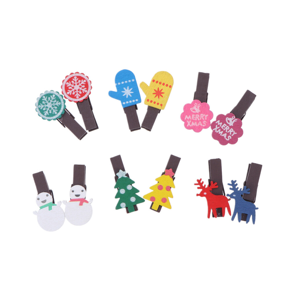 12 PCS Photo Hanging Wooden Clip Snowflake Wooden Clip Snowman Wooden Clip