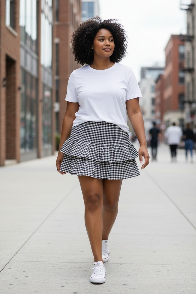 Wild Fable Tiered Gingham Mini Skort - Black & White Checkered Pattern Size 3X
