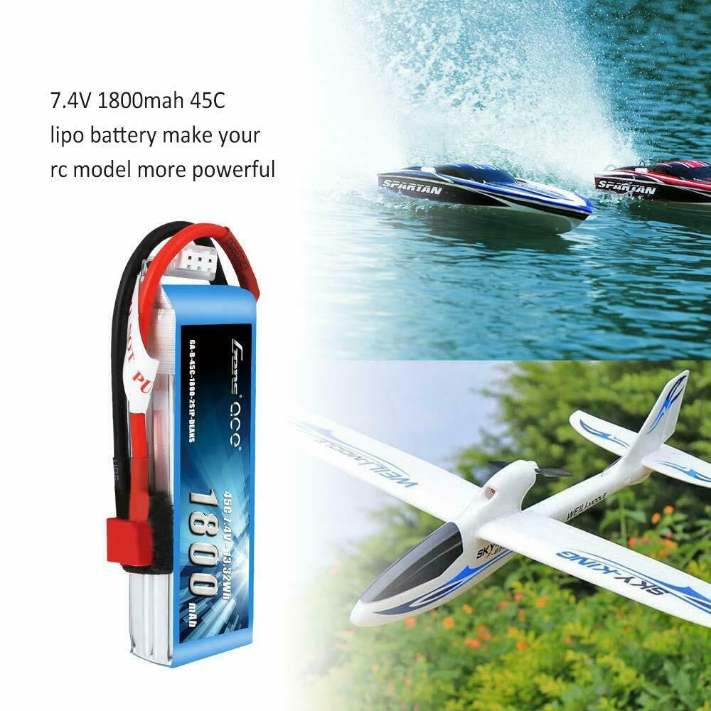 Gens ace 1800mAh 2S 45C 7.4V Lipo Battery Deans For RC Helicopter Plane Boat-image