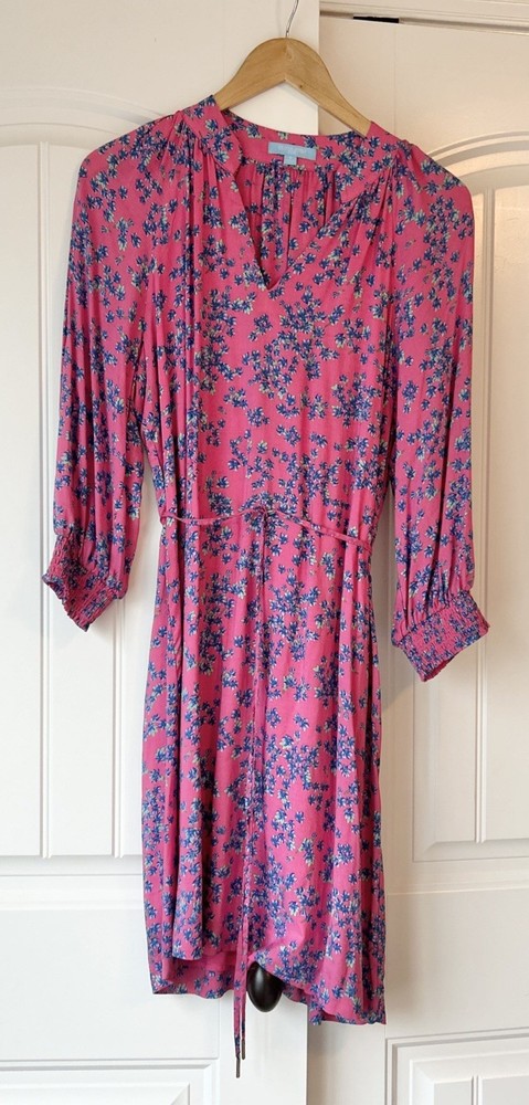 Draper James RSVP Dress Pink Floral Size S Cotton Lined V-Neck Long Sleeve Boho