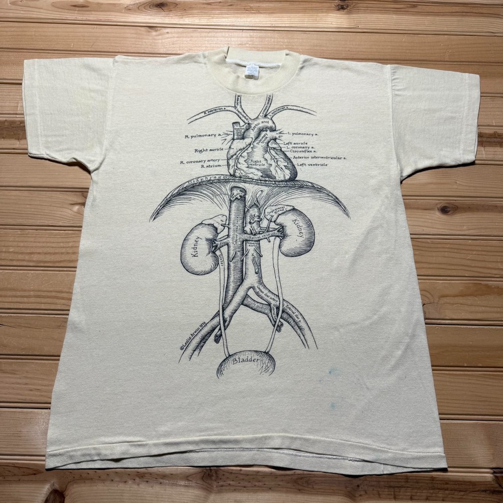 Vintage 1978 Anatomical Heart Kidney Bladder Vascular System Graphic Shirt Large